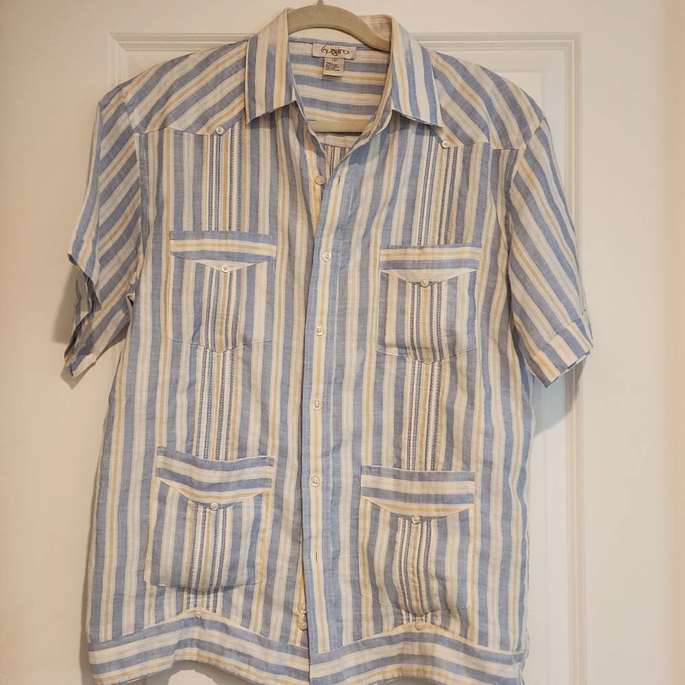 Guajiro 100%  Linen Button Down Shakett Impeccable Stitching Classic Box Cut